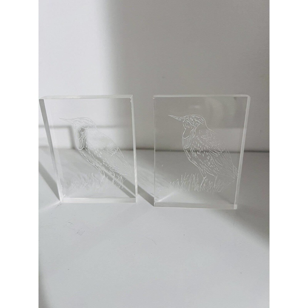 2 MCM Vintage Carved Lucite Acrylic Birds Signed!